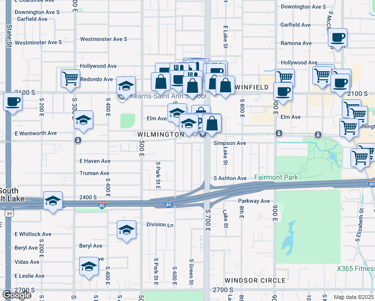 map of restaurants, bars, coffee shops, grocery stores, and more near 620 Simpson Avenue South in Salt Lake City