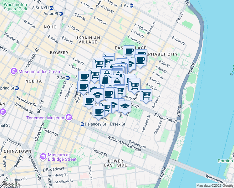 map of restaurants, bars, coffee shops, grocery stores, and more near in New York
