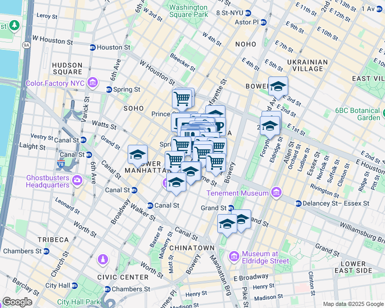 map of restaurants, bars, coffee shops, grocery stores, and more near in New York
