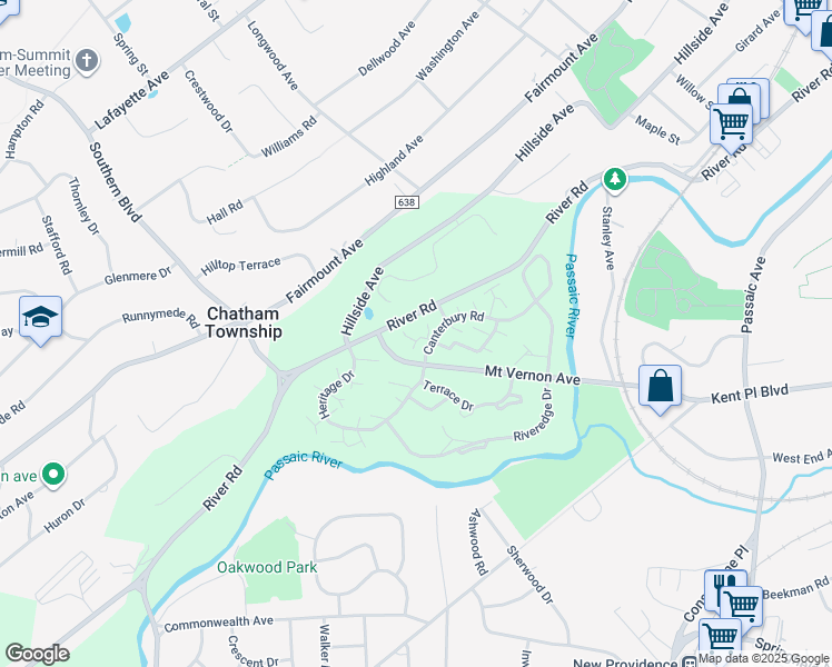 map of restaurants, bars, coffee shops, grocery stores, and more near 5G Avon Court in Chatham Township