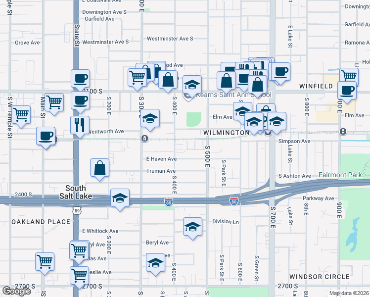 map of restaurants, bars, coffee shops, grocery stores, and more near 2248 South 440 East in South Salt Lake