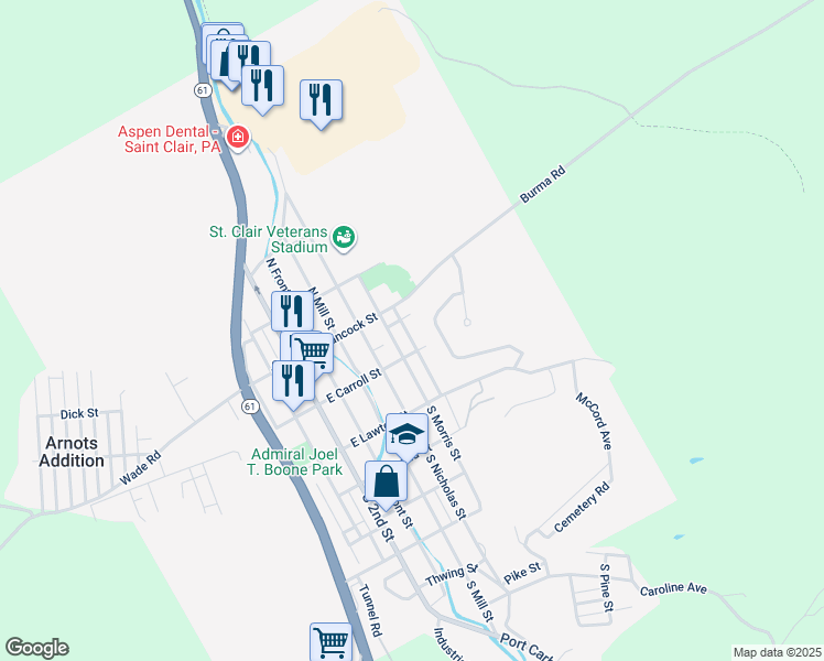 map of restaurants, bars, coffee shops, grocery stores, and more near 27 North Price Street in Saint Clair