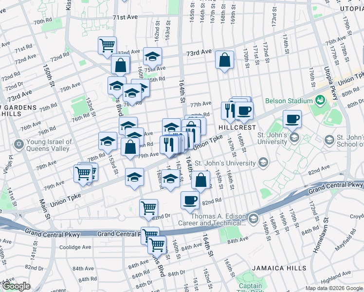 map of restaurants, bars, coffee shops, grocery stores, and more near in Queens