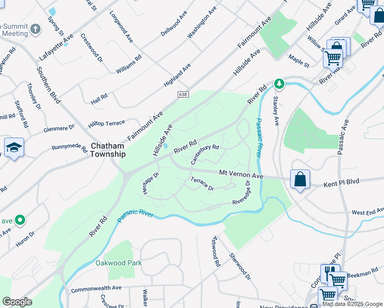 map of restaurants, bars, coffee shops, grocery stores, and more near 5G Avon Court in Chatham Township