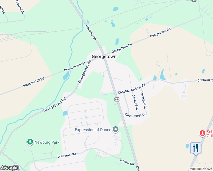 map of restaurants, bars, coffee shops, grocery stores, and more near 3490 Daniels Road in Nazareth