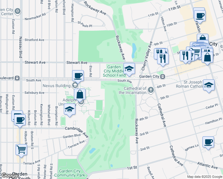map of restaurants, bars, coffee shops, grocery stores, and more near in Garden City
