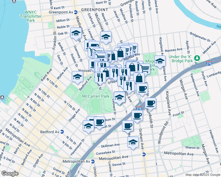 map of restaurants, bars, coffee shops, grocery stores, and more near in Brooklyn