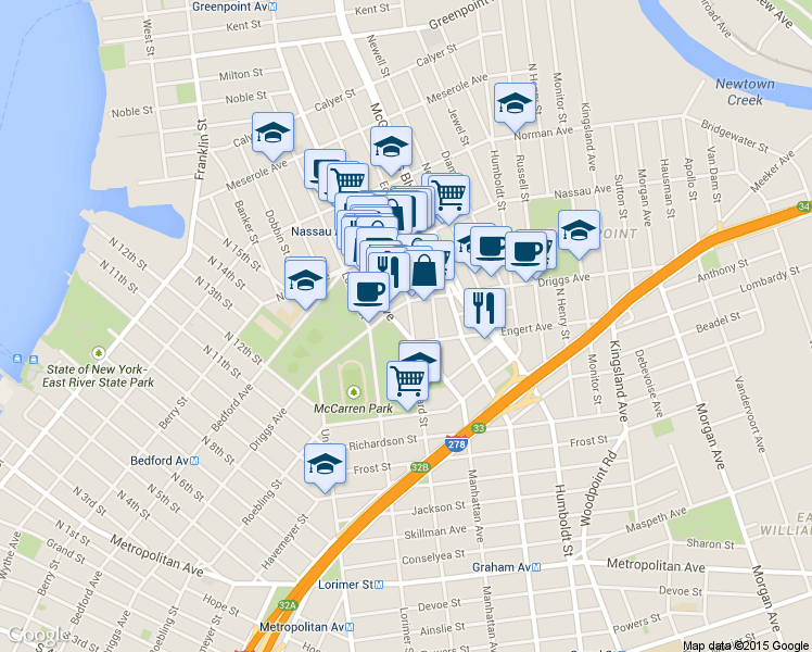 map of restaurants, bars, coffee shops, grocery stores, and more near in Brooklyn