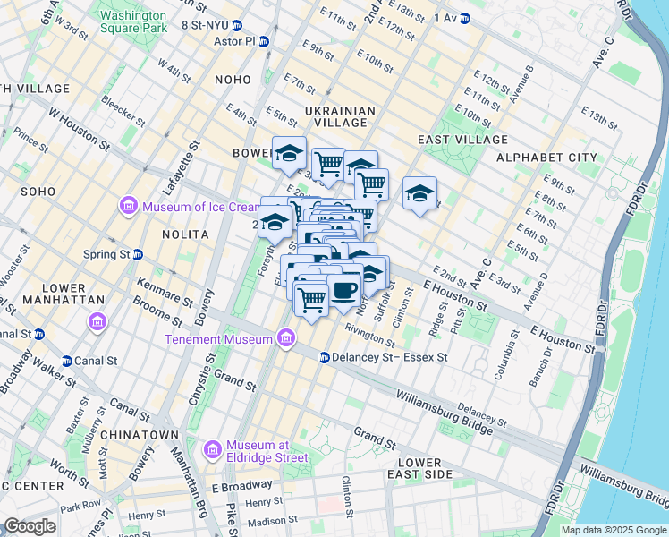 map of restaurants, bars, coffee shops, grocery stores, and more near in New York