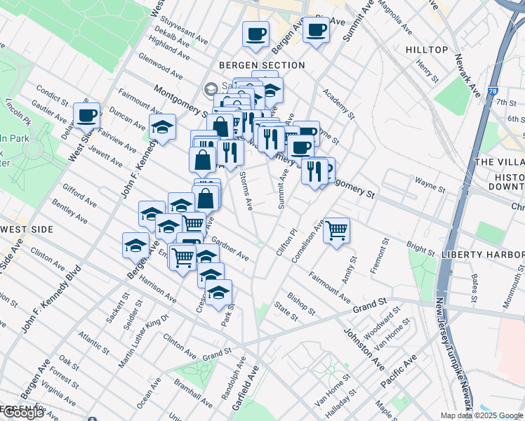 map of restaurants, bars, coffee shops, grocery stores, and more near 20 Howard Place in Jersey City