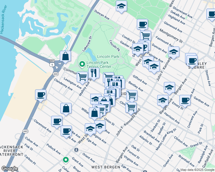 map of restaurants, bars, coffee shops, grocery stores, and more near 862 Communipaw Avenue in Jersey City