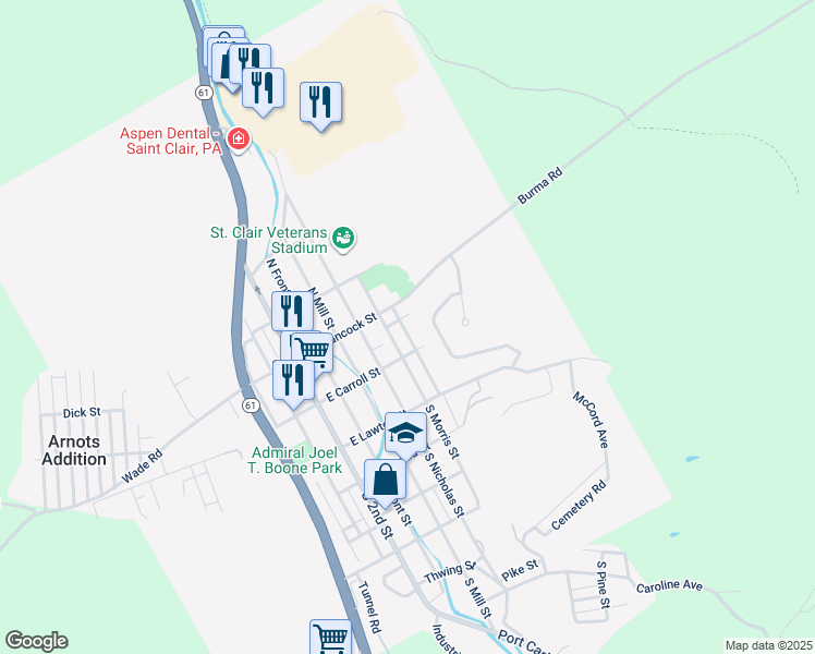 map of restaurants, bars, coffee shops, grocery stores, and more near 27 North Price Street in Saint Clair