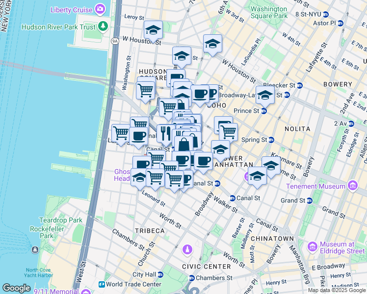 map of restaurants, bars, coffee shops, grocery stores, and more near in New York