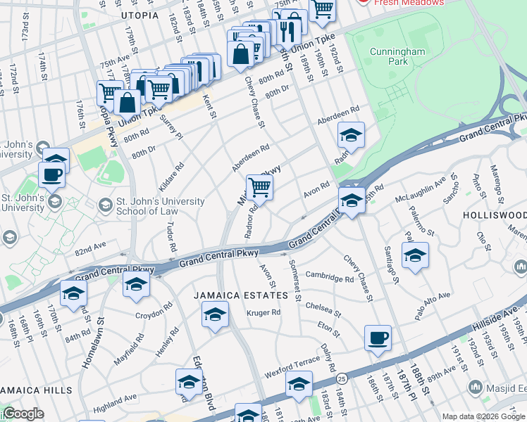 map of restaurants, bars, coffee shops, grocery stores, and more near 84-11 Kent Street in Queens