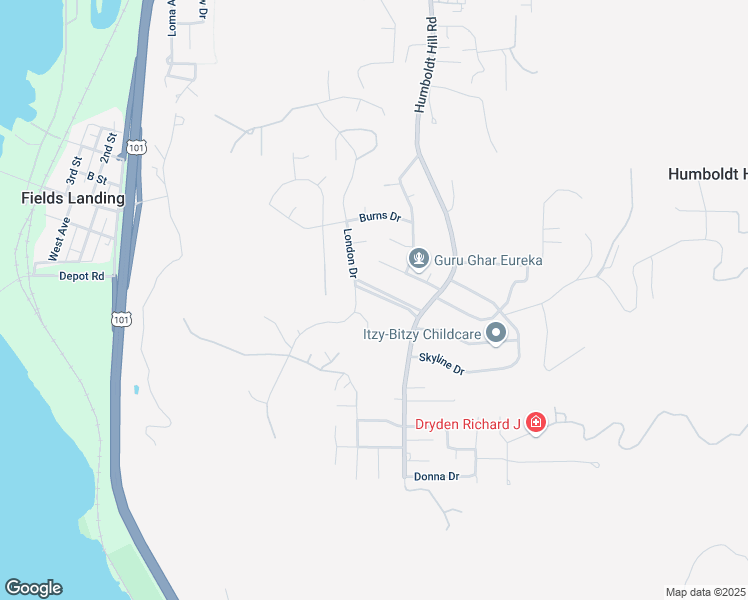 map of restaurants, bars, coffee shops, grocery stores, and more near 2240 Parkwood Boulevard in Eureka