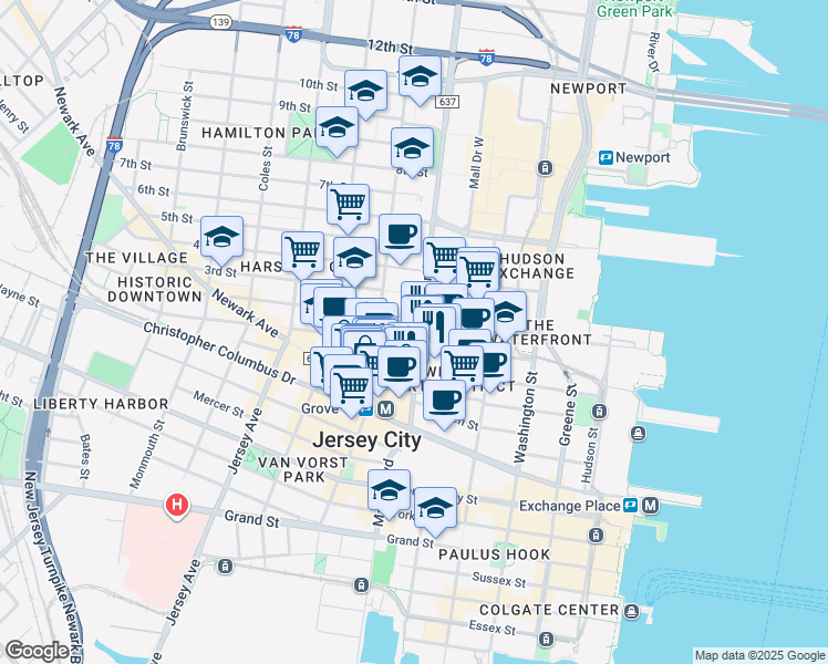 map of restaurants, bars, coffee shops, grocery stores, and more near 15 Saddlewood Court in Jersey City