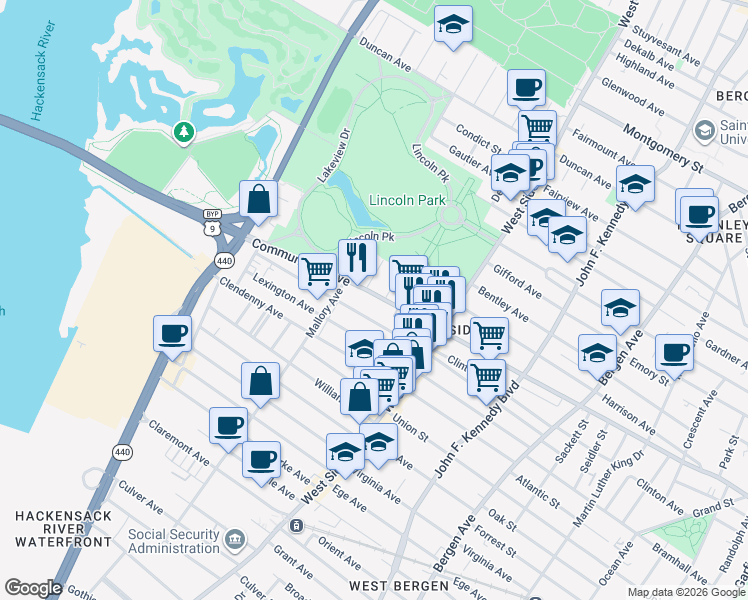 map of restaurants, bars, coffee shops, grocery stores, and more near 862 Communipaw Avenue in Jersey City