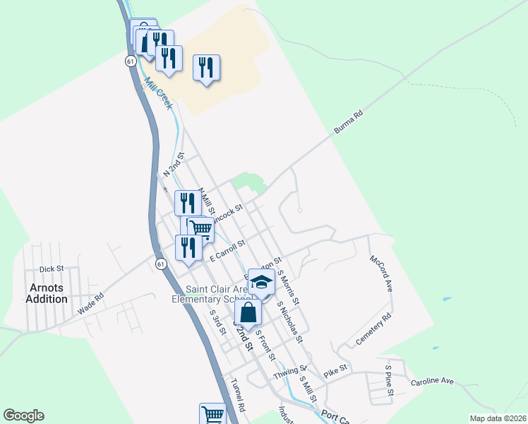 map of restaurants, bars, coffee shops, grocery stores, and more near 29 North Price Street in Saint Clair