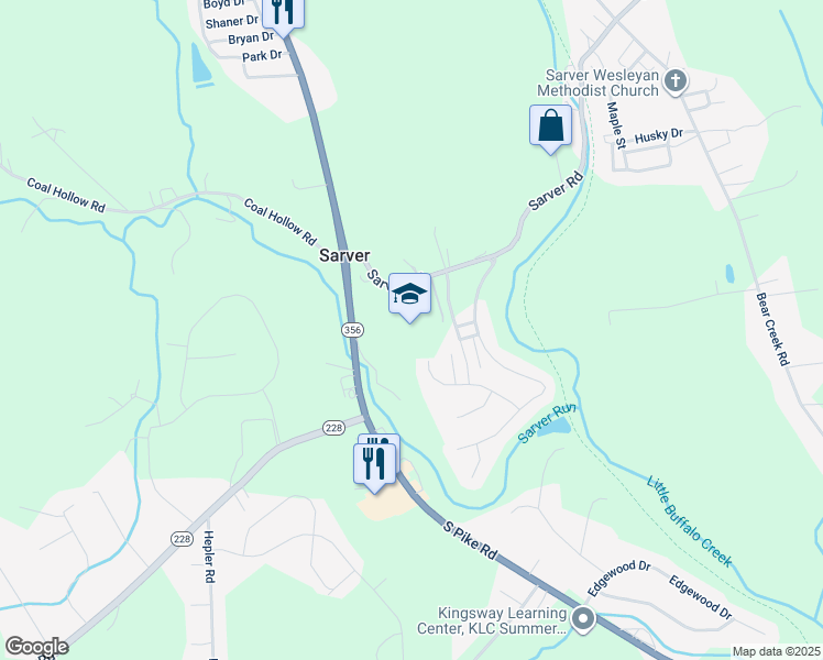 map of restaurants, bars, coffee shops, grocery stores, and more near 500 Sarver Road in Sarver
