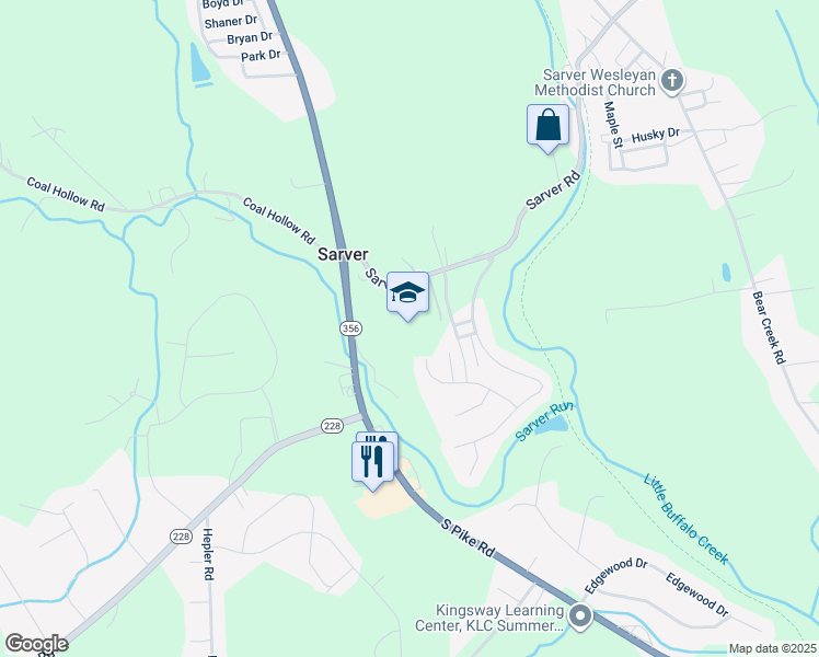 map of restaurants, bars, coffee shops, grocery stores, and more near 500 Sarver Road in Sarver