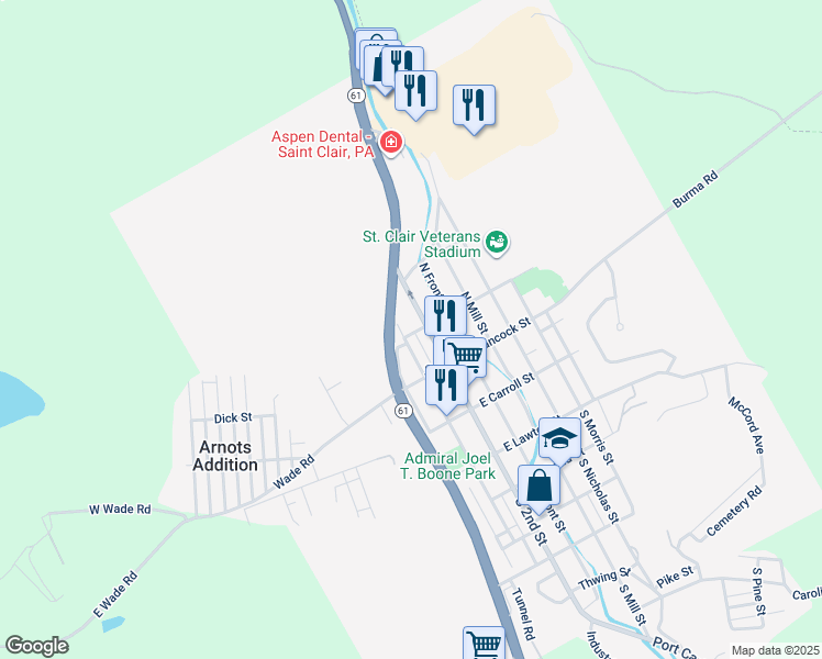 map of restaurants, bars, coffee shops, grocery stores, and more near 15 West Franklin Street in Saint Clair