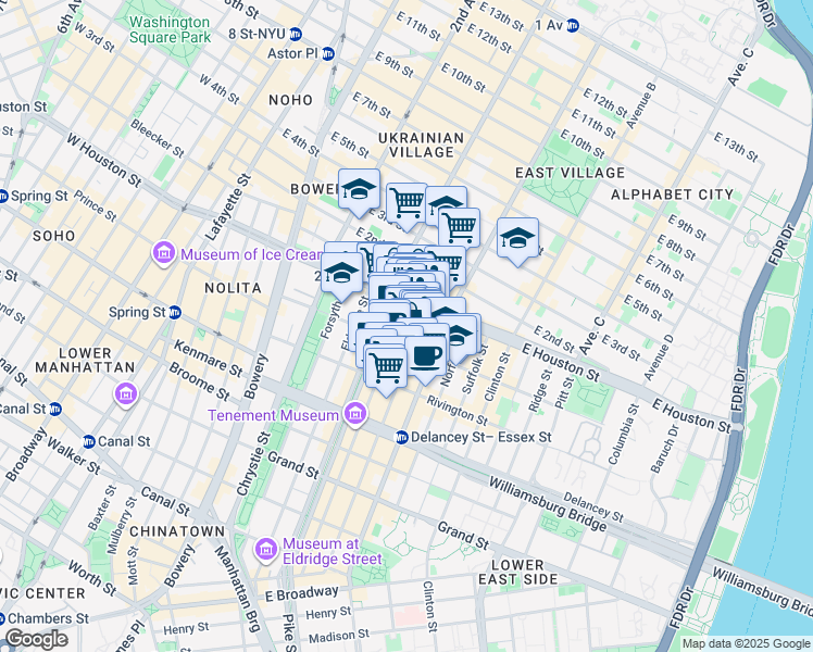 map of restaurants, bars, coffee shops, grocery stores, and more near in New York