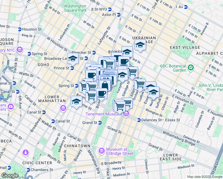 map of restaurants, bars, coffee shops, grocery stores, and more near 187 Chrystie Street in New York