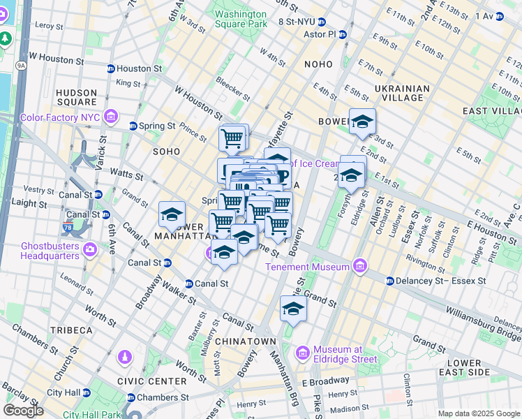 map of restaurants, bars, coffee shops, grocery stores, and more near in New York