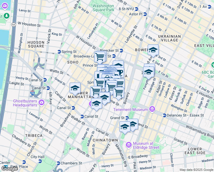 map of restaurants, bars, coffee shops, grocery stores, and more near in New York