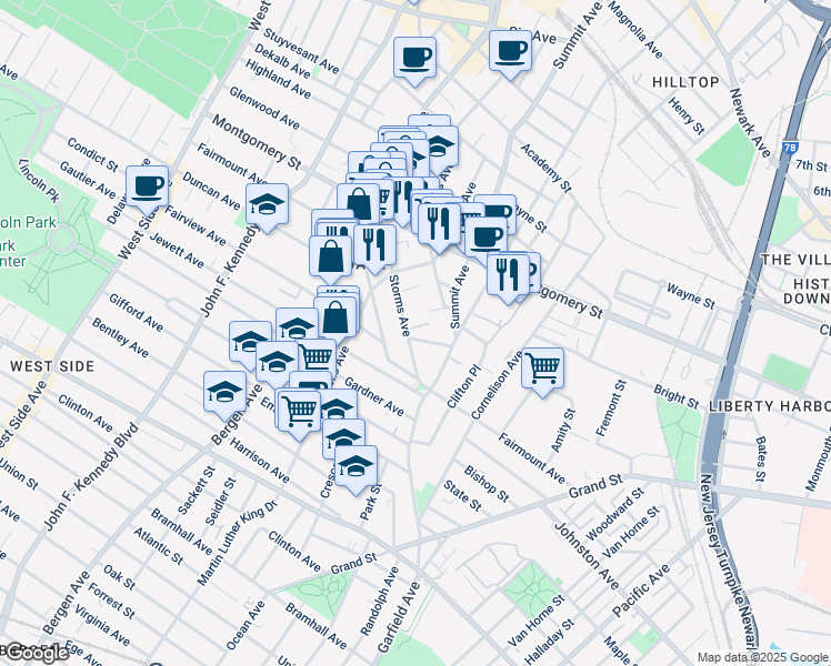 map of restaurants, bars, coffee shops, grocery stores, and more near 20 Howard Place in Jersey City