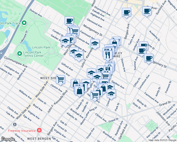 map of restaurants, bars, coffee shops, grocery stores, and more near 178 Belmont Avenue in Jersey City