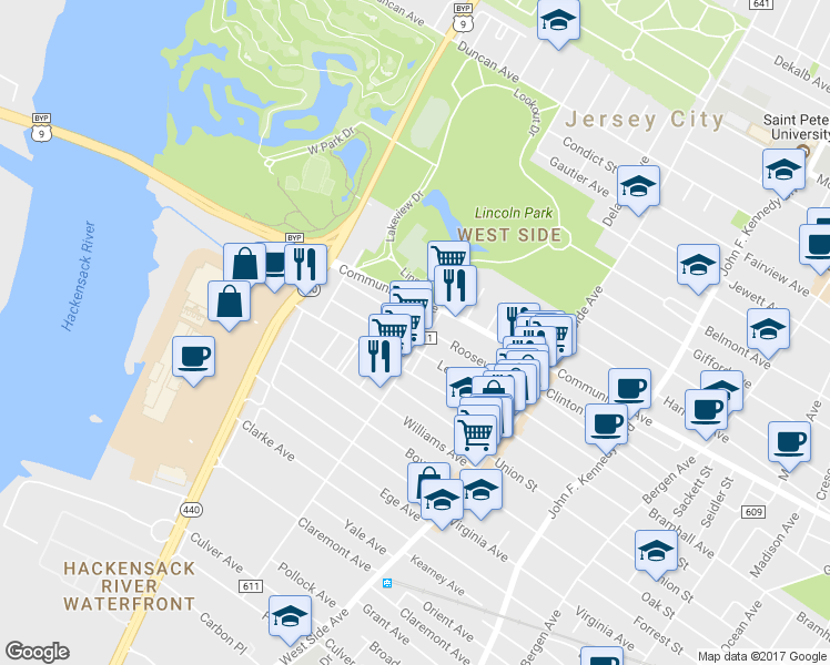 map of restaurants, bars, coffee shops, grocery stores, and more near 223 Mallory Avenue in Jersey City