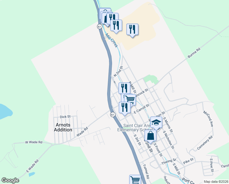 map of restaurants, bars, coffee shops, grocery stores, and more near in Saint Clair
