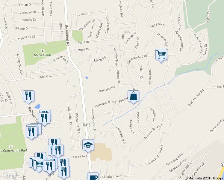 map of restaurants, bars, coffee shops, grocery stores, and more near 245 Kirkland Road in Easton