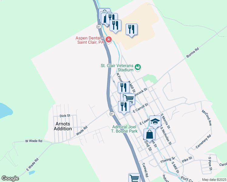 map of restaurants, bars, coffee shops, grocery stores, and more near 15 West Franklin Street in Saint Clair