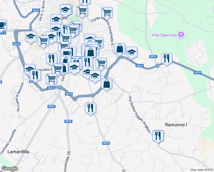 map of restaurants, bars, coffee shops, grocery stores, and more near 7 Via Professor Domenico Silletti in Ostuni