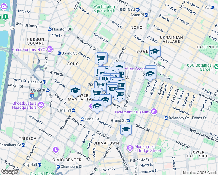 map of restaurants, bars, coffee shops, grocery stores, and more near 52 Spring Street in New York