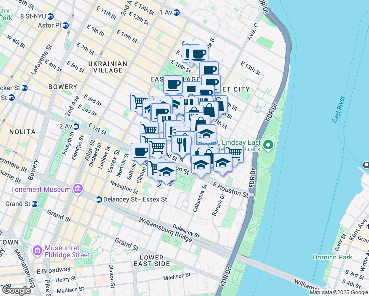 map of restaurants, bars, coffee shops, grocery stores, and more near 37 Avenue C in New York