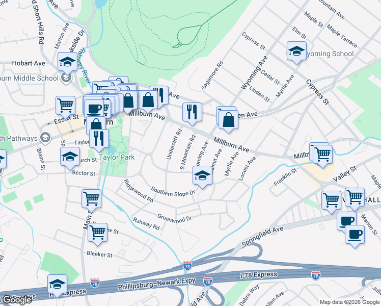 map of restaurants, bars, coffee shops, grocery stores, and more near 20 South Mountain Road in Essex County