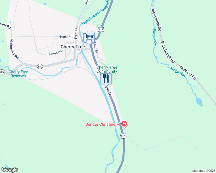 map of restaurants, bars, coffee shops, grocery stores, and more near 550 South Main Street in Cherry Tree