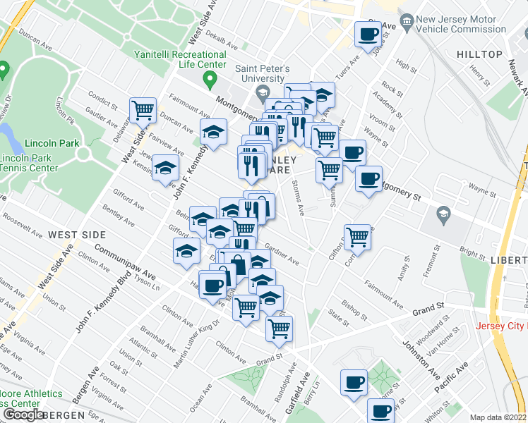map of restaurants, bars, coffee shops, grocery stores, and more near 211 Monticello Avenue in Jersey City