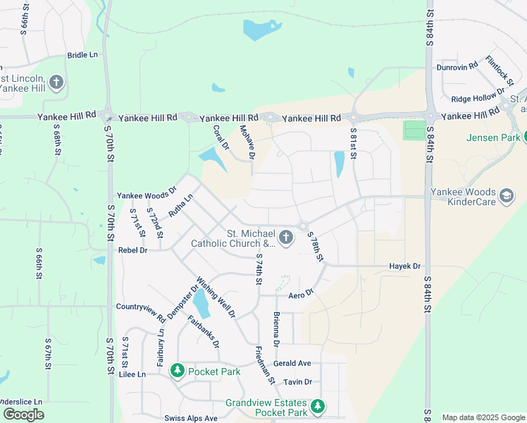 map of restaurants, bars, coffee shops, grocery stores, and more near 7400 Yankee Woods Drive in Lincoln