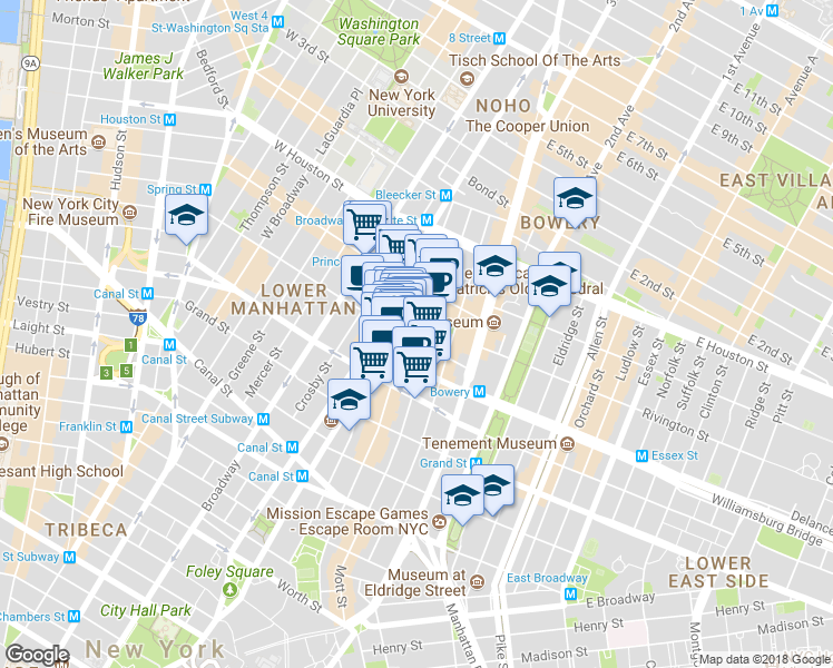 map of restaurants, bars, coffee shops, grocery stores, and more near in New York