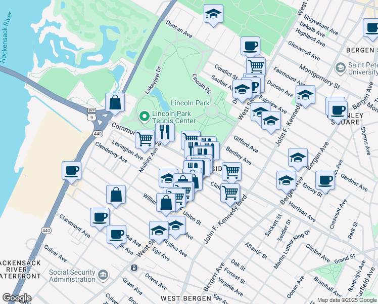 map of restaurants, bars, coffee shops, grocery stores, and more near 862 Communipaw Avenue in Jersey City