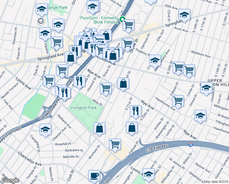 map of restaurants, bars, coffee shops, grocery stores, and more near 1090 County Road 509 in Irvington