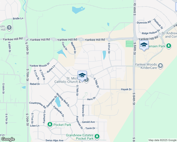 map of restaurants, bars, coffee shops, grocery stores, and more near 7610 Yankee Woods Drive in Lincoln