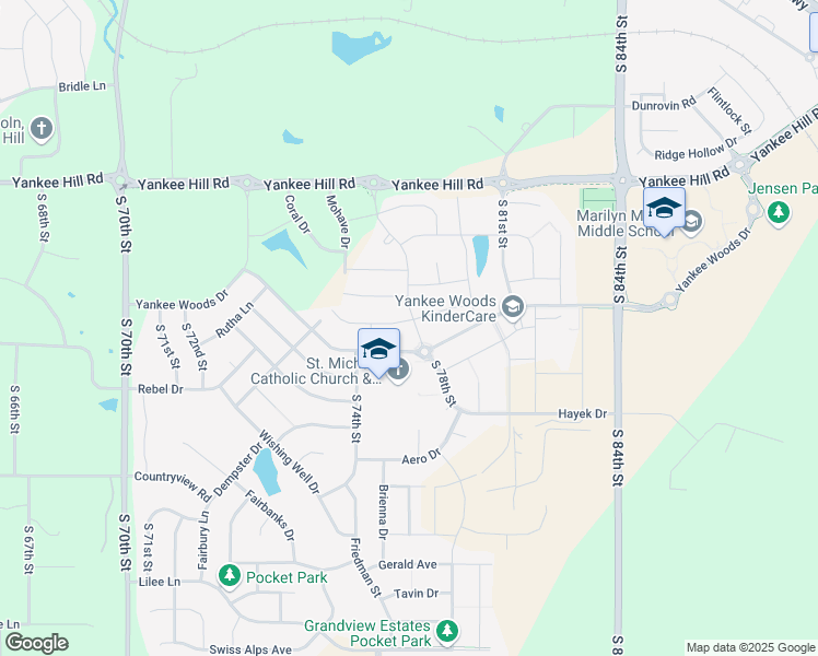 map of restaurants, bars, coffee shops, grocery stores, and more near 7610 Yankee Woods Drive in Lincoln