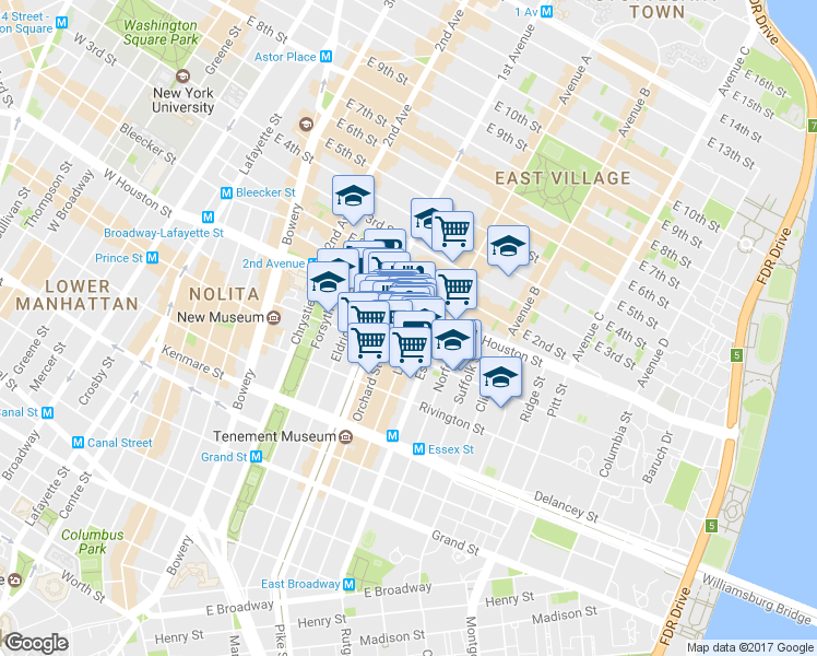 map of restaurants, bars, coffee shops, grocery stores, and more near in New York