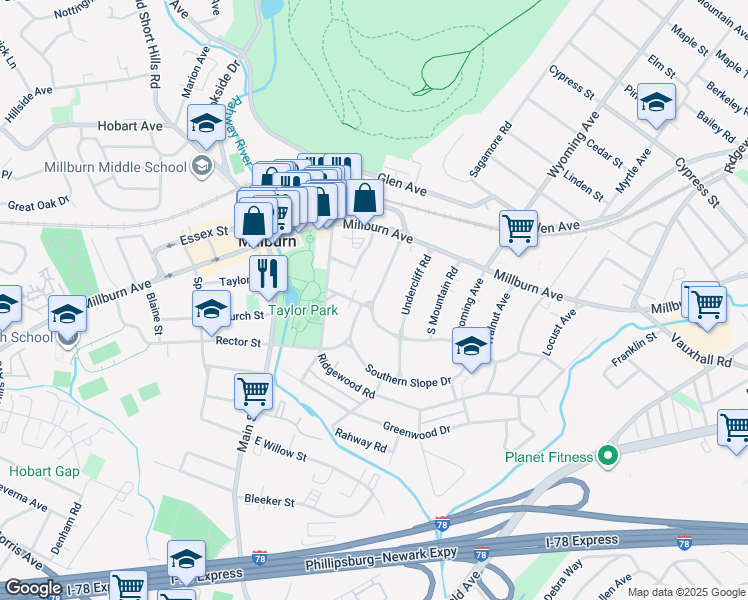 map of restaurants, bars, coffee shops, grocery stores, and more near 32 Parkview Drive in Essex County