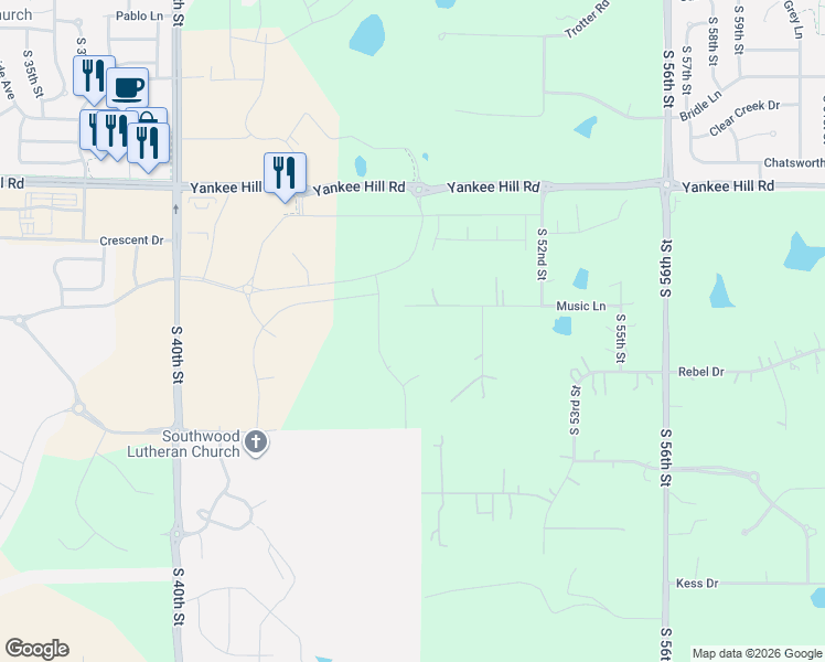 map of restaurants, bars, coffee shops, grocery stores, and more near 4801 Music Lane in Lincoln